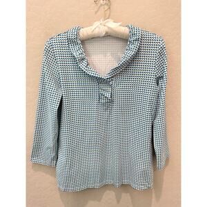 J.MCLAUGHLIN | Blue Houndstooth Print Collared Top | Size Medium